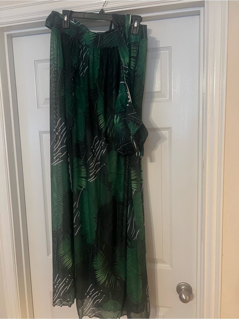 Green Palm-Print Maxi swim coverup  - Flowing A-Line